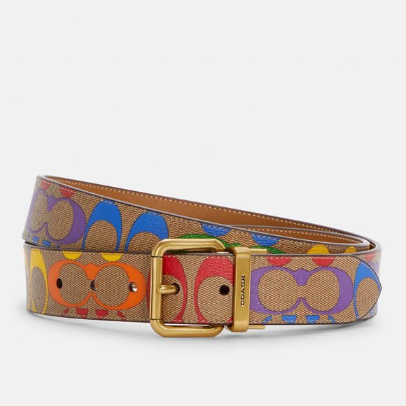 🌈 Coach Rainbow Belt Roller Buckle Cut To Size Reversible 38 mm - Picture 1 of 8